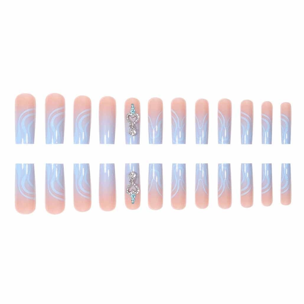 Trendy Blue Press On Nails with Rhinestones – Perfect for Any Occasion – 24PCS
