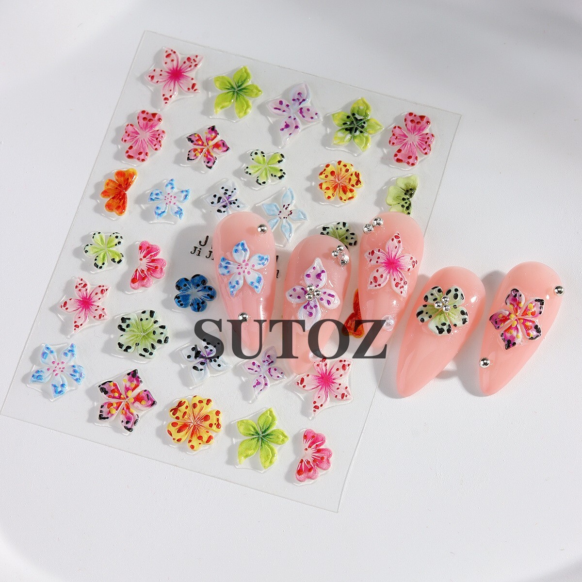 3D Hawaiian Flower Embossed Lily Hibiscus Floral Nail Art Stickers Decor NH29