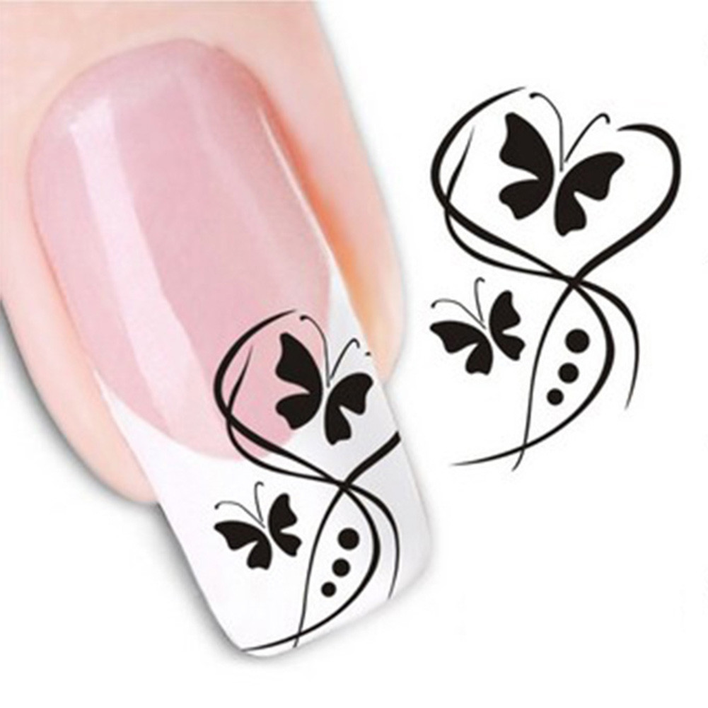 Nail Art Water Transfer Sticker Decal Stickers Pretty Butterfly Black XF1550