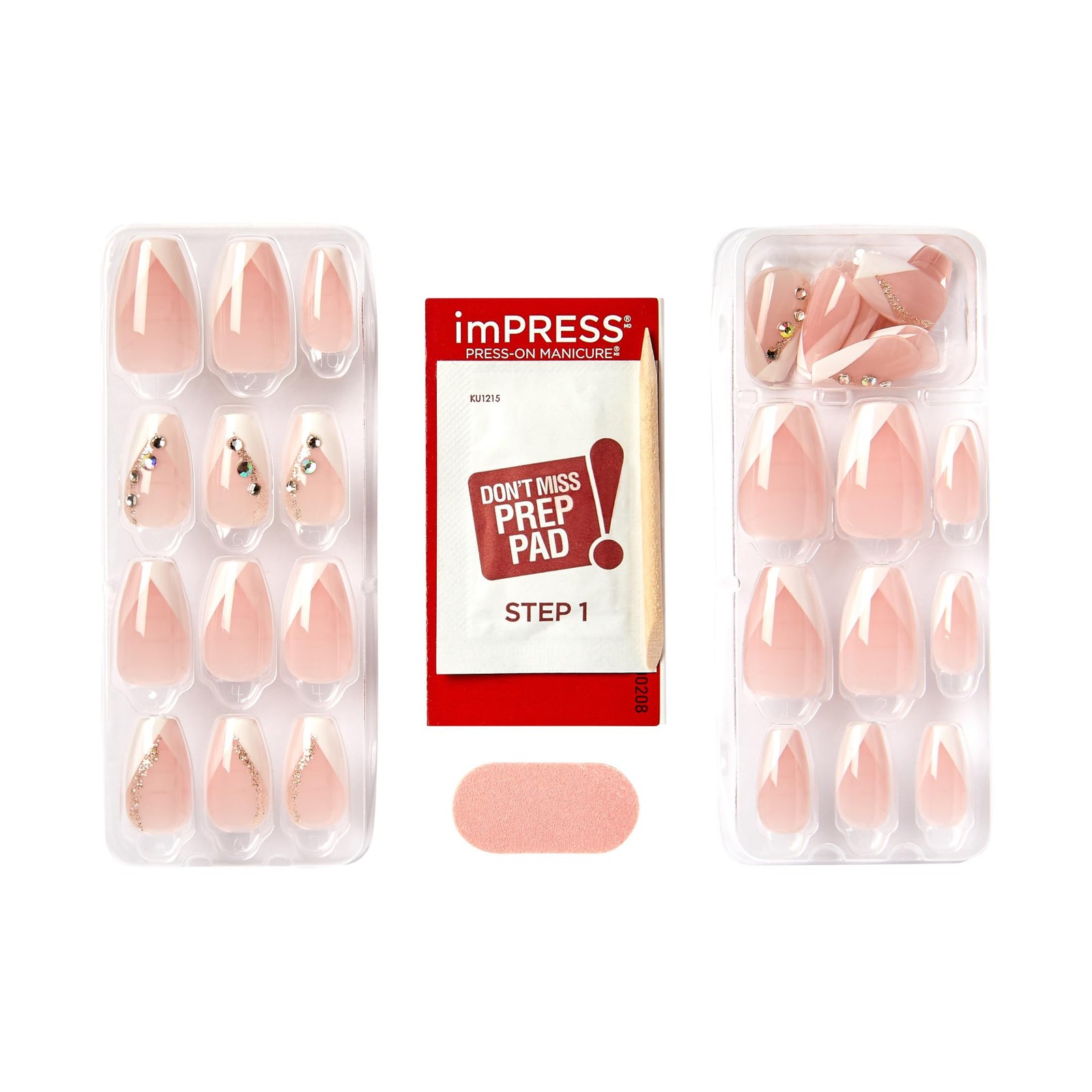 Kiss Impress No Glue Medium, Light Neutral + White Tip French(Coffin Shape)