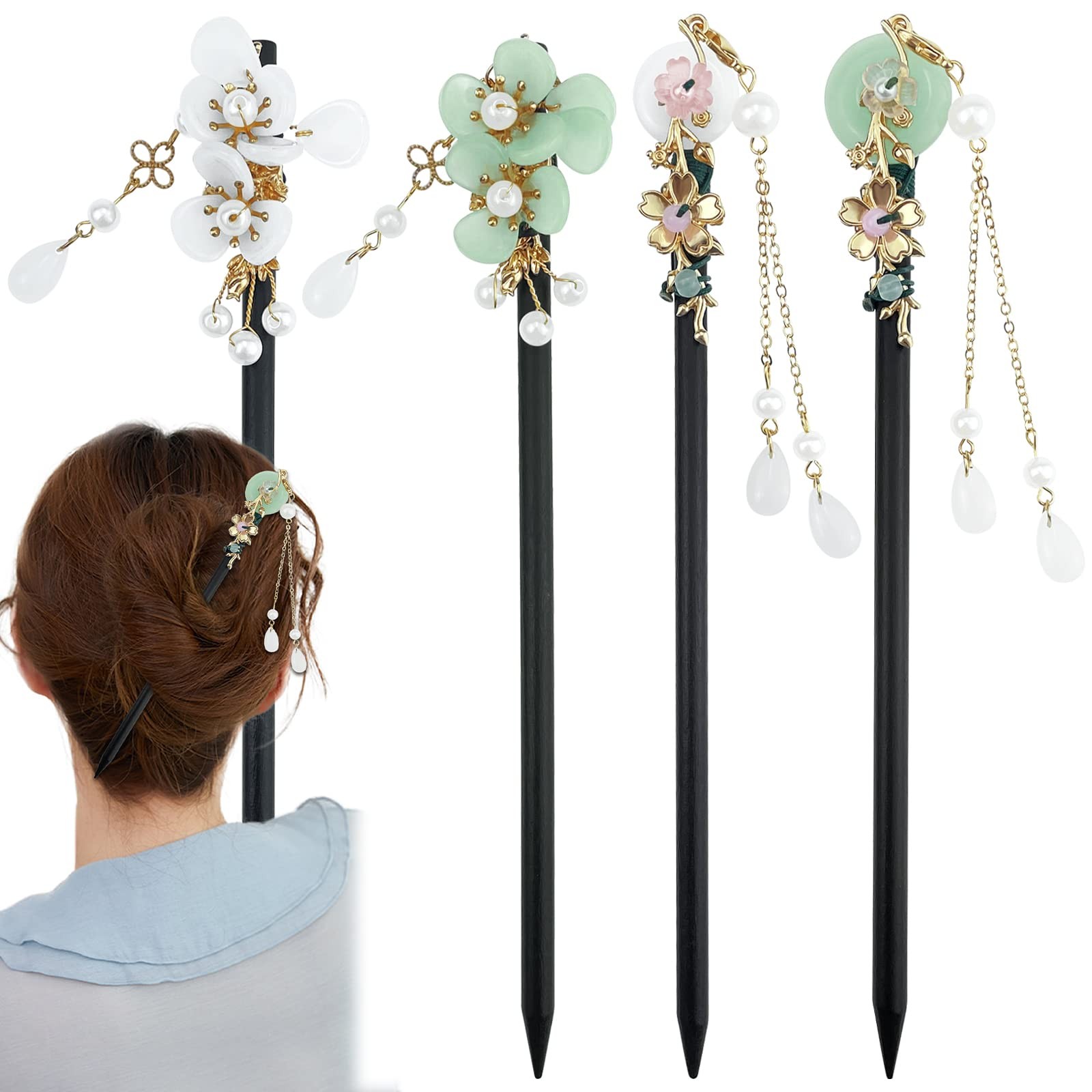 4 Pcs Japanese Chinese Hair Stick Retro 1 Count (Pack of 4), Multicolor