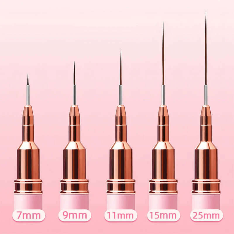 New 7/9/11/15/25mm Nail Liner Brush Set Drawing Lines Stripe Painting Flower Pen