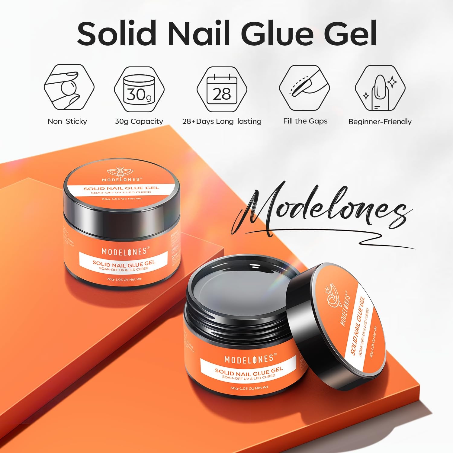 modelones Solid Nail Glue Gel for Acrylic Nails Tips, 30g False Nails Gel Glu…