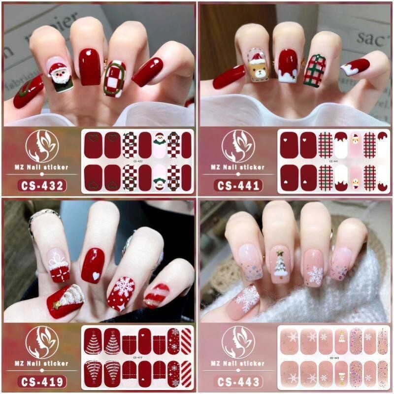 5 pcs hot sale Christmas Nail Stickers Semi Cured Gel Nail Stickers UV Lamp