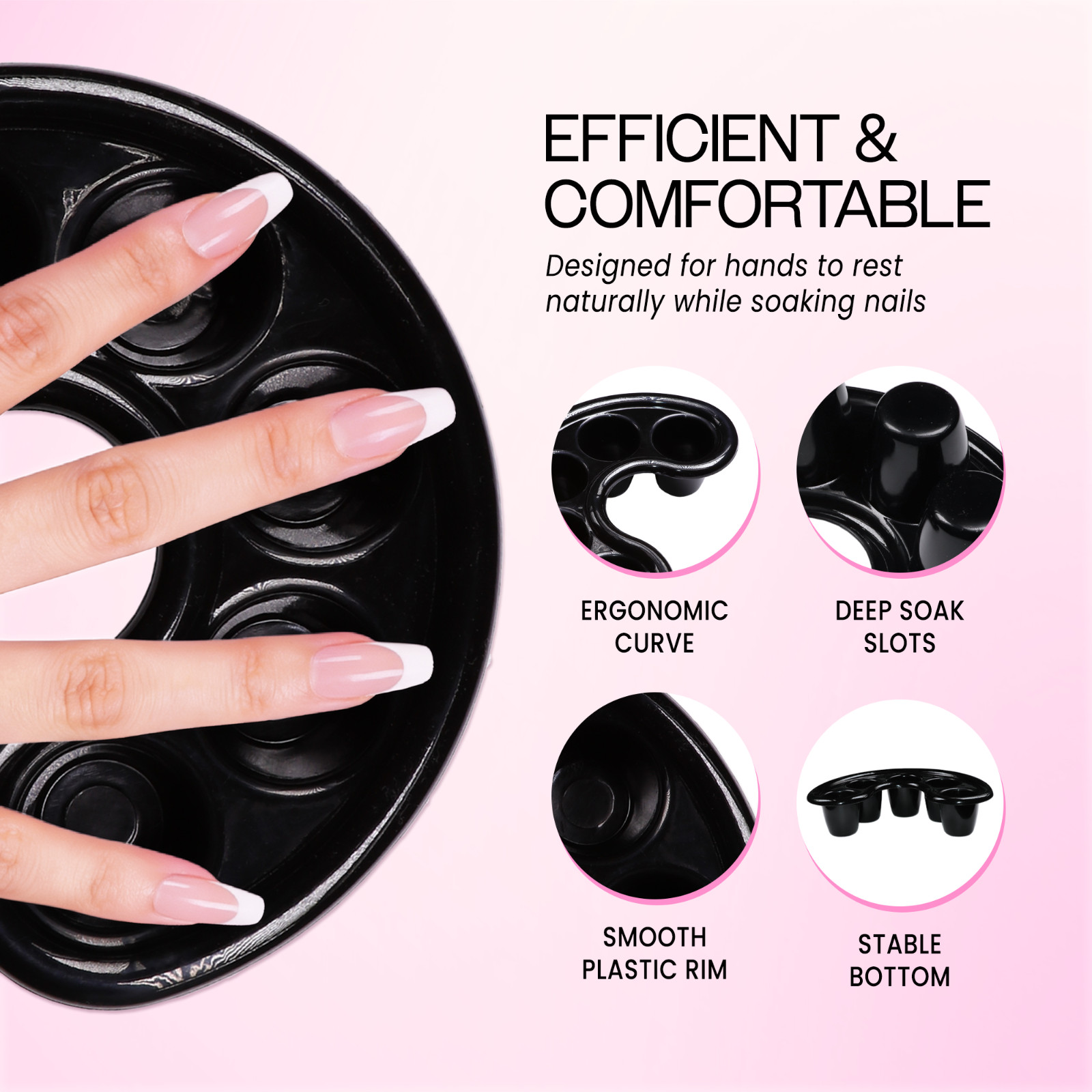 Beauticom Manicure Bowl Nail Art Hand Soak Treatment Tray Black – 5 Finger Slots