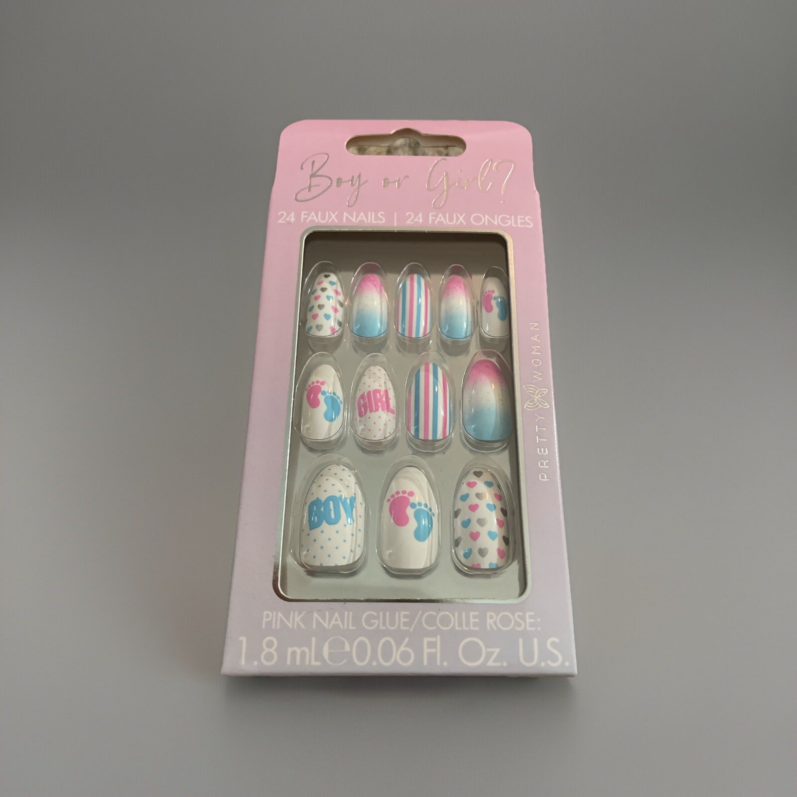 Boy or Girl? Faux Nails 24 With Glue Included. Pregnancy expecting gender reveal