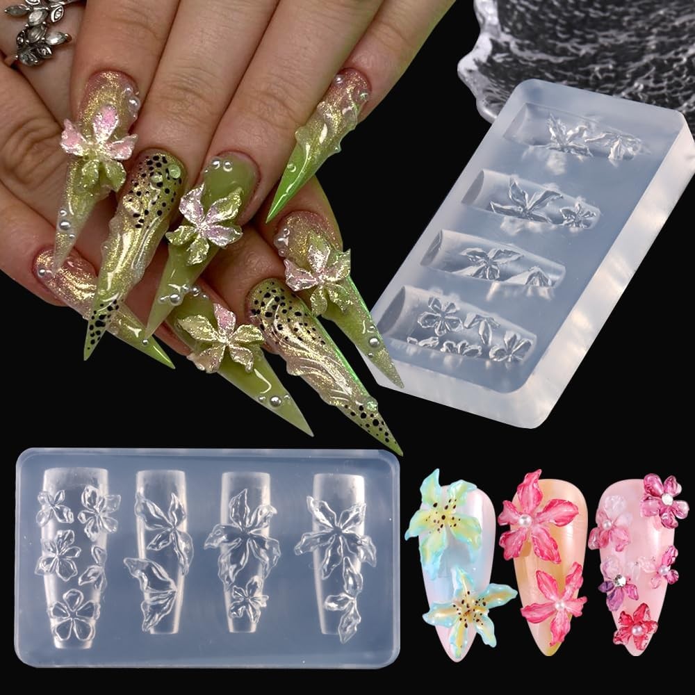 2PCS 3D Flowers Nail Art Silicone Mold, Spring Summer Hibiscus Flowers Blossom