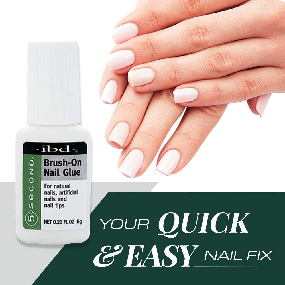 IBD 5 Second Brush On Nail Glue Pack of 3 Fast Drying Nail Adhesive 0.20 Fl Oz