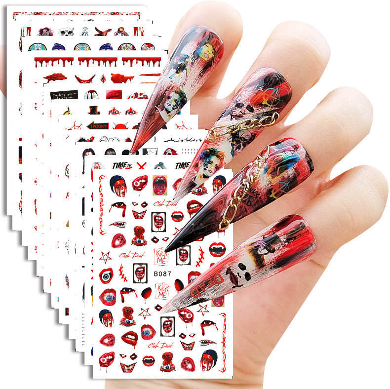Nail art 3D stickers Skull skeleton Zombies pumpkin RIP ghost Halloween DIY NH15
