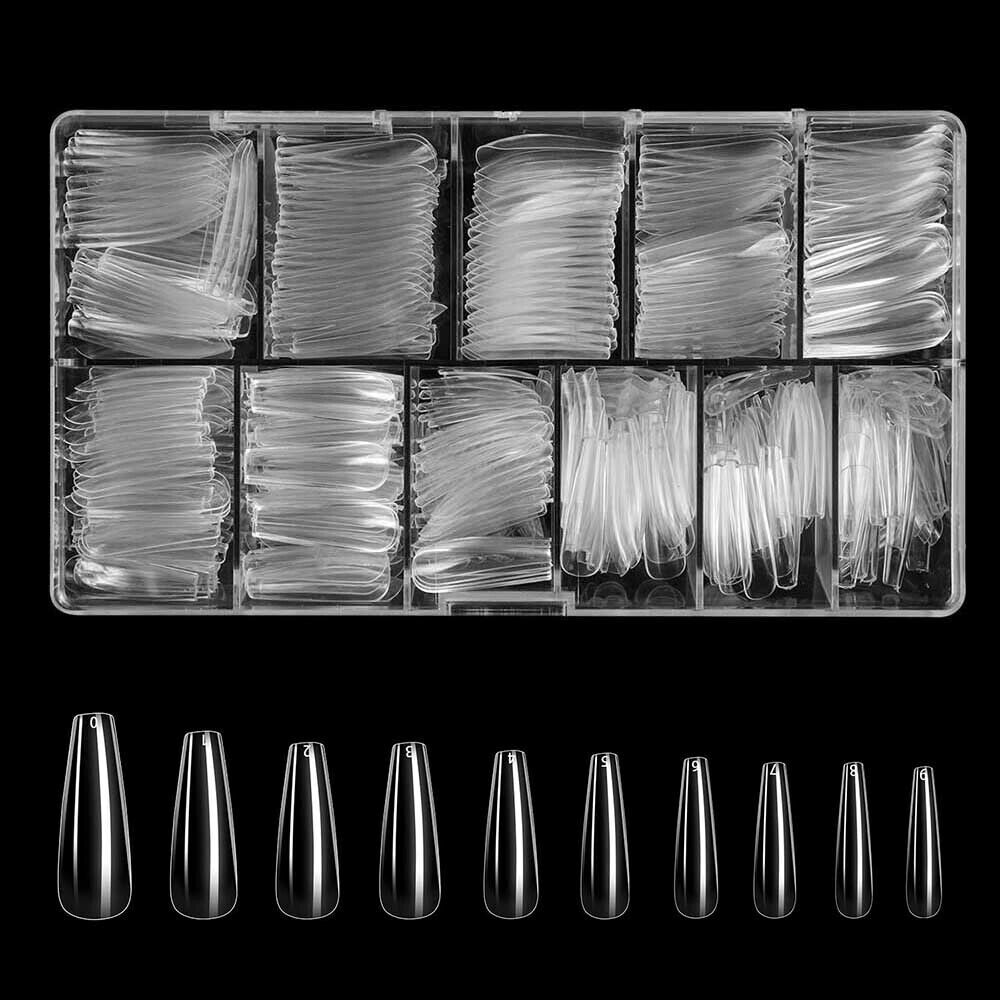 500PCS French Half False Nail Art Tips Long Ballerina Coffin Flat C Curve