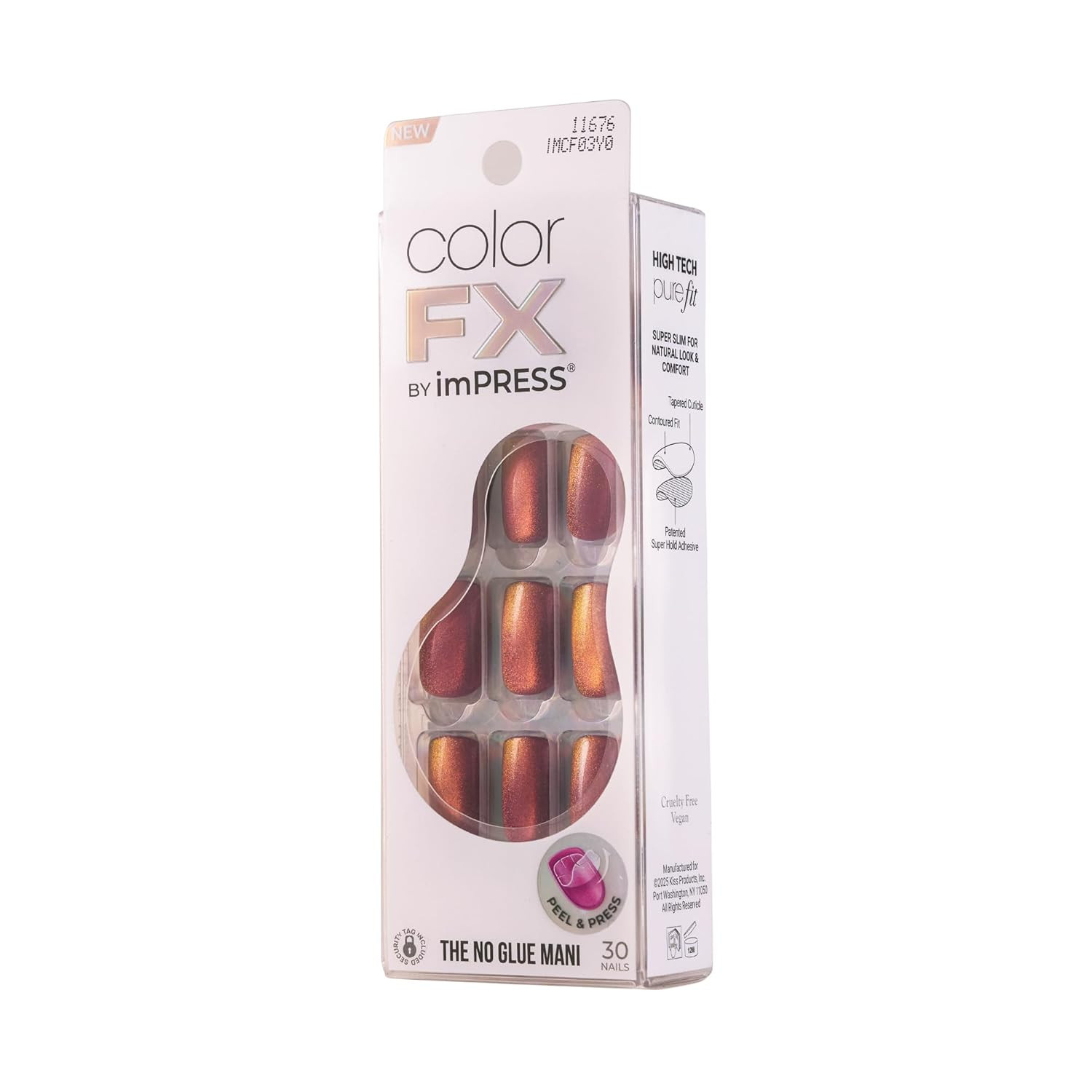 KISS Impress Color FX No Glue Mani 30 Pcs Press on Nails, Medium False Nails, Me