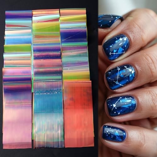 Aurora Nail Foil Transfer Sheets 32PCS Nail Art Foils 3D Broken Glass Paper