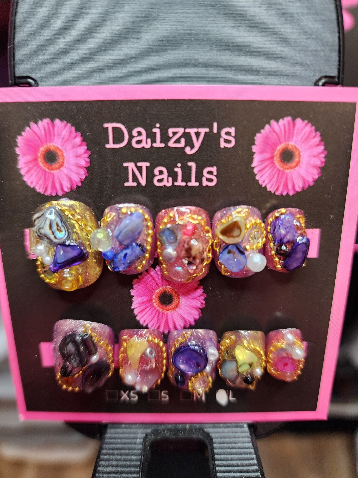 Large Size Press-on Nail 10Pc Set Handmade Round Junk Stones Short 1.5 Cm Length