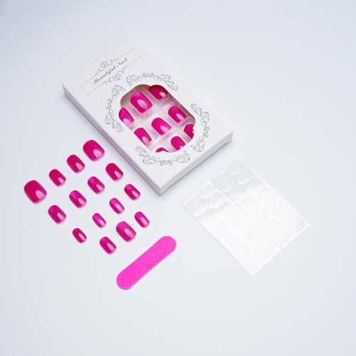Extra Short Square Press On Nails Cherry Rose Red Fake Nails Sparkly Red