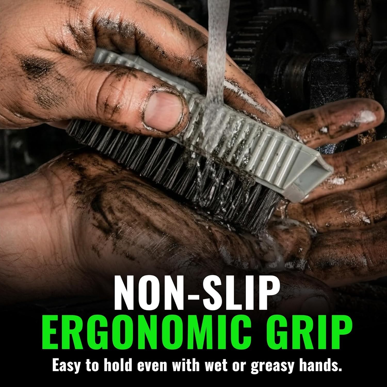 Stiff Bristle Fingernail Cleaner with Slip-Resistant Handle and Suction Cup