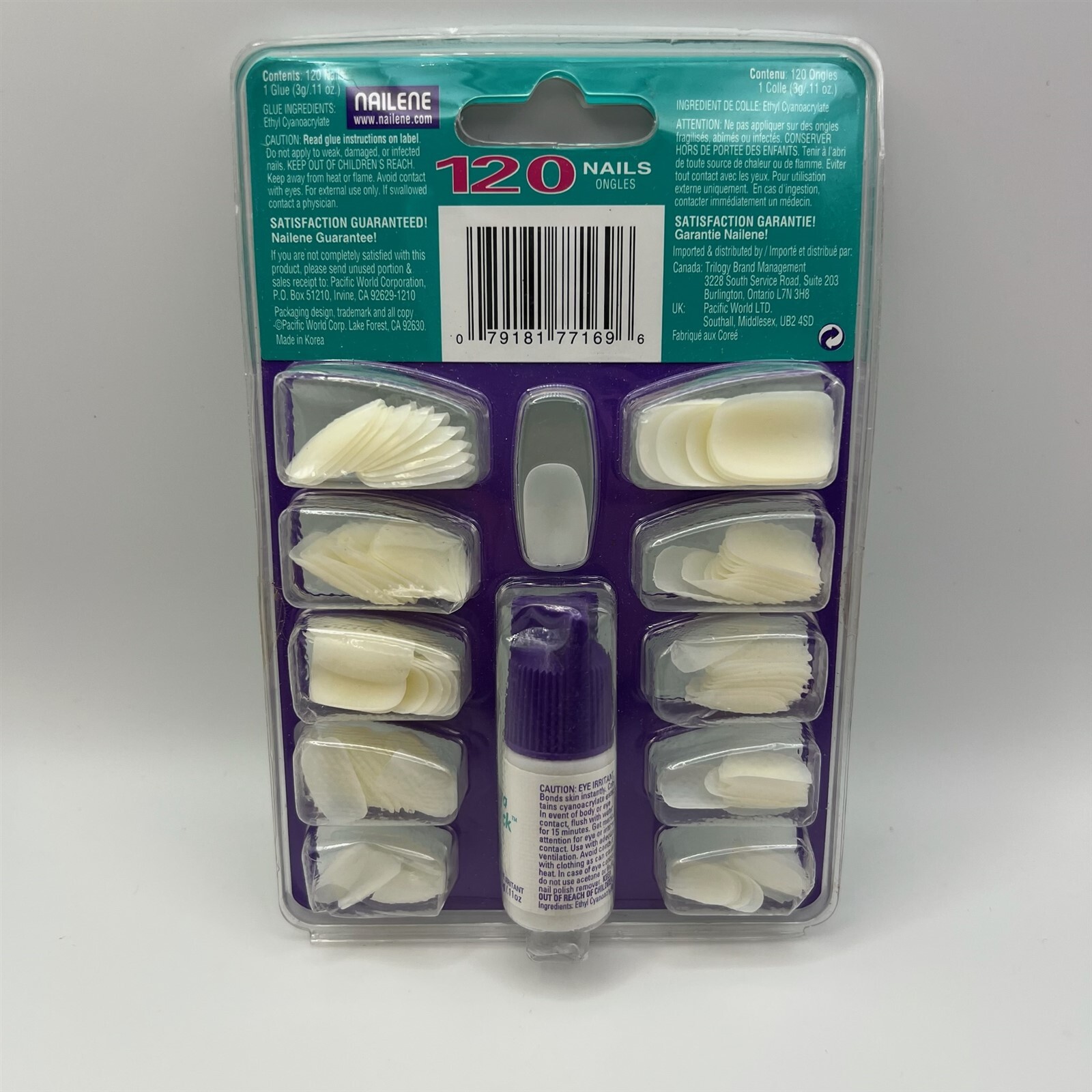 Nailene 120 Nails w/ Glue Short Length Natural Curve SquOval 77169E NEW