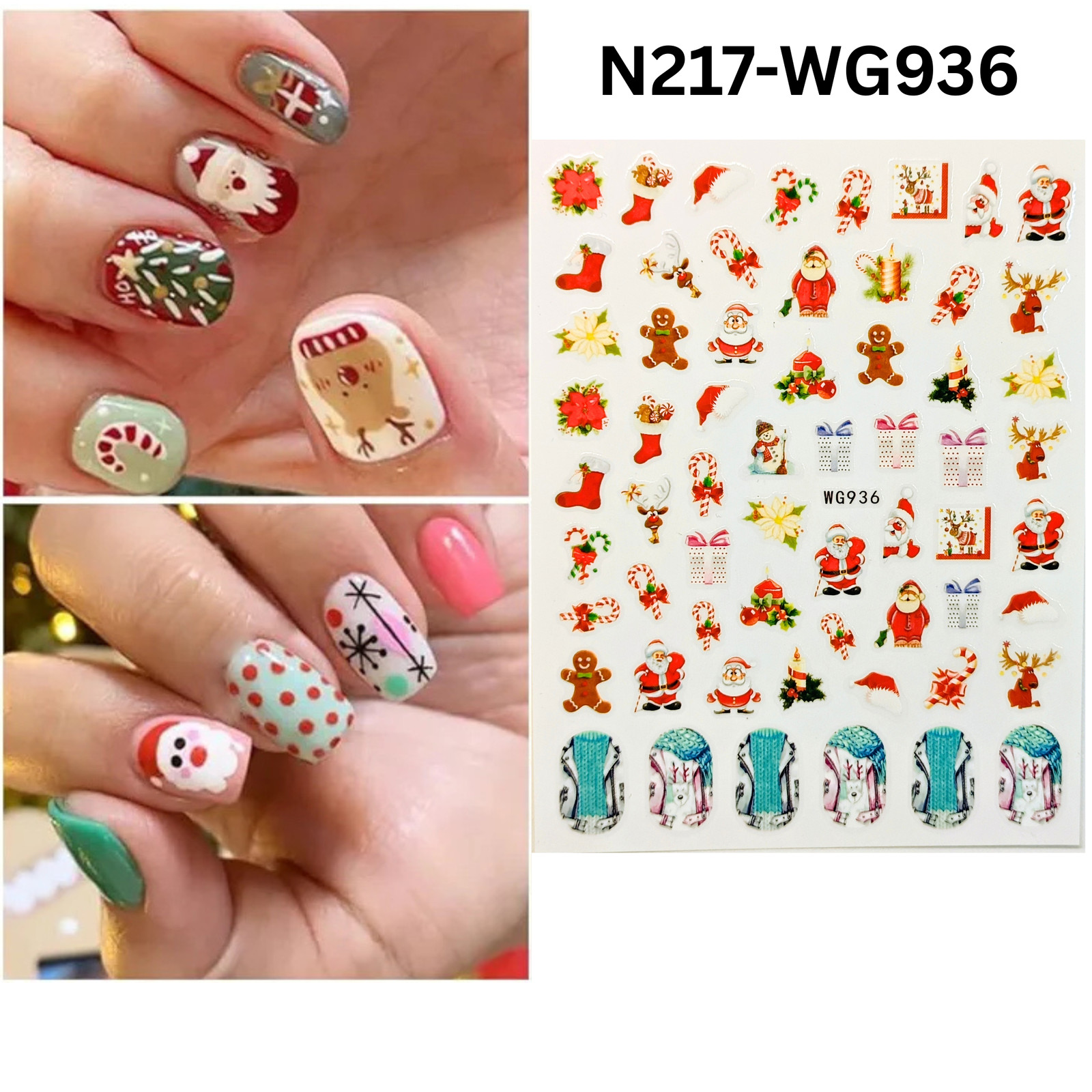 Festive Holiday Christmas Nail Art Stickers – Santa, Reindeer & Gingerbread