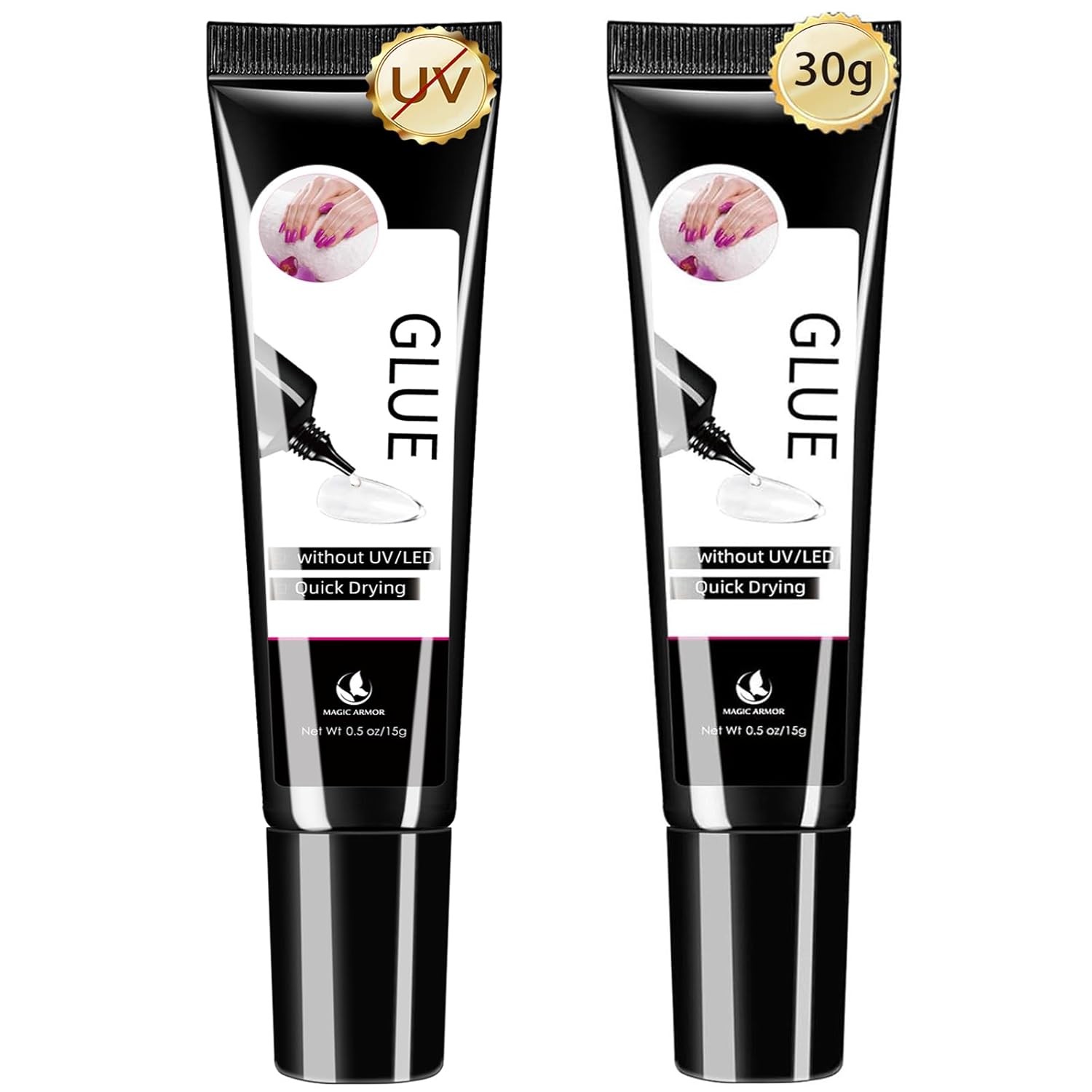 2 x 15g Semi Solid Nail Glue for Press On Nail, No Need for UV Lamp Super Strong