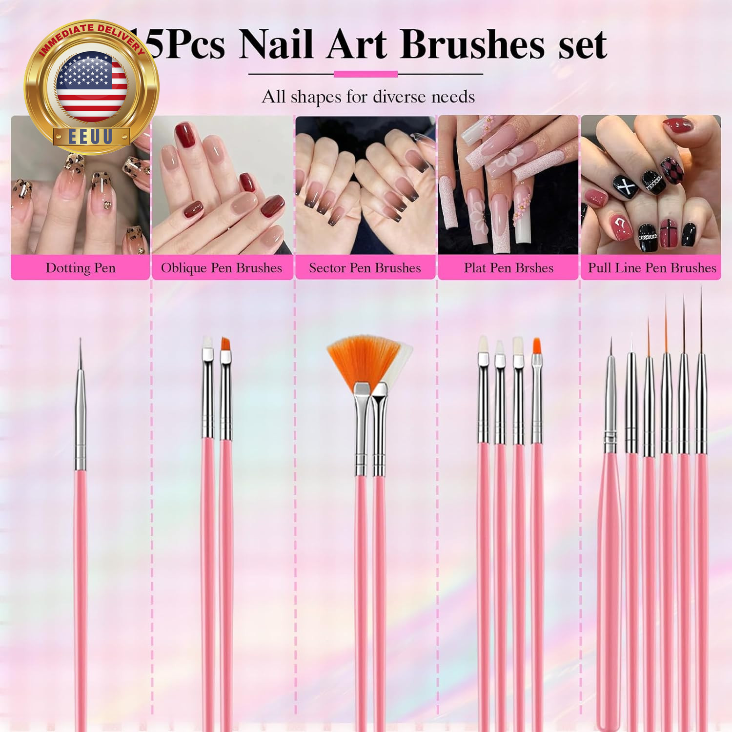 Nail Art Tools Set, Nail Art Kit for Beginners: 15 Professional Nail Brushes for