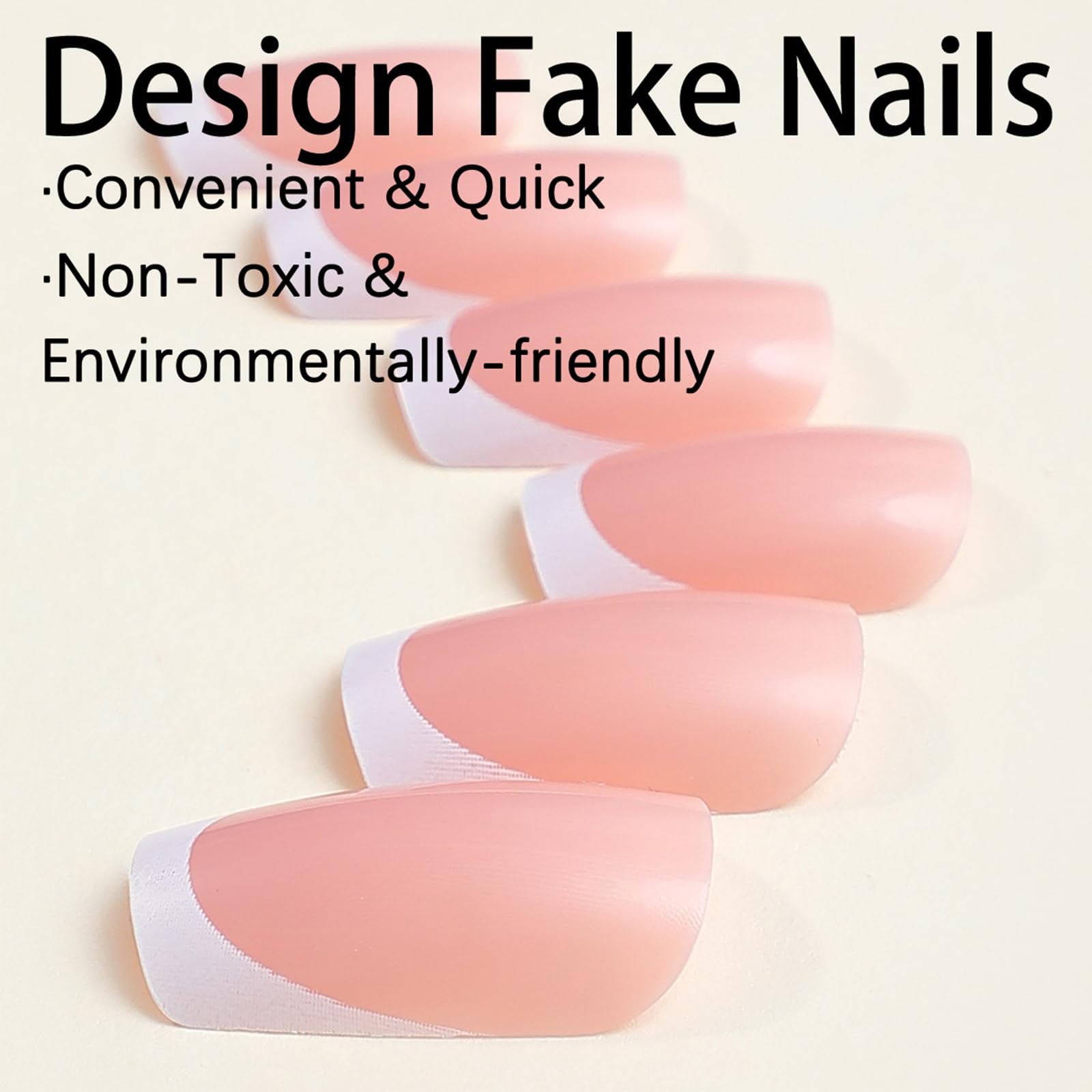 24Pcs White French Tips Press on Nails with Simple Design, Glossy Nude Medium