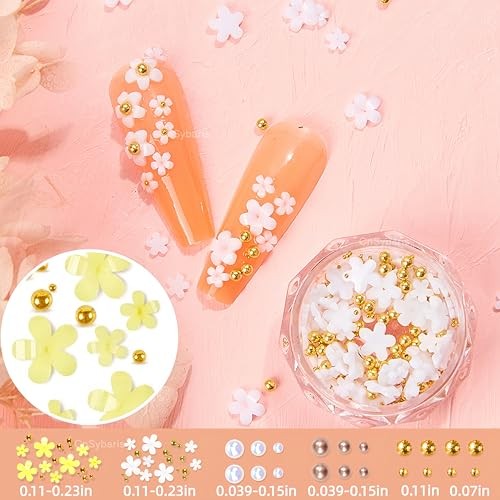 12 Grids Tiny Bee Nail Art Charms Resin Cartoon Daisy Flower Nail Gems yellow