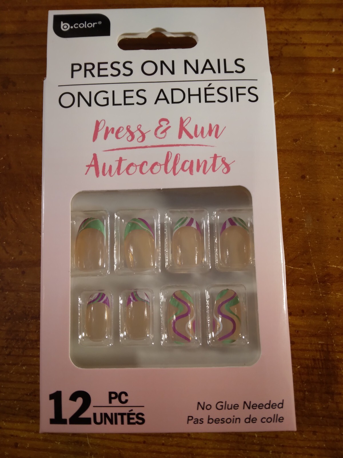 12 Piece finger nail set Purple Green White stripes 273873