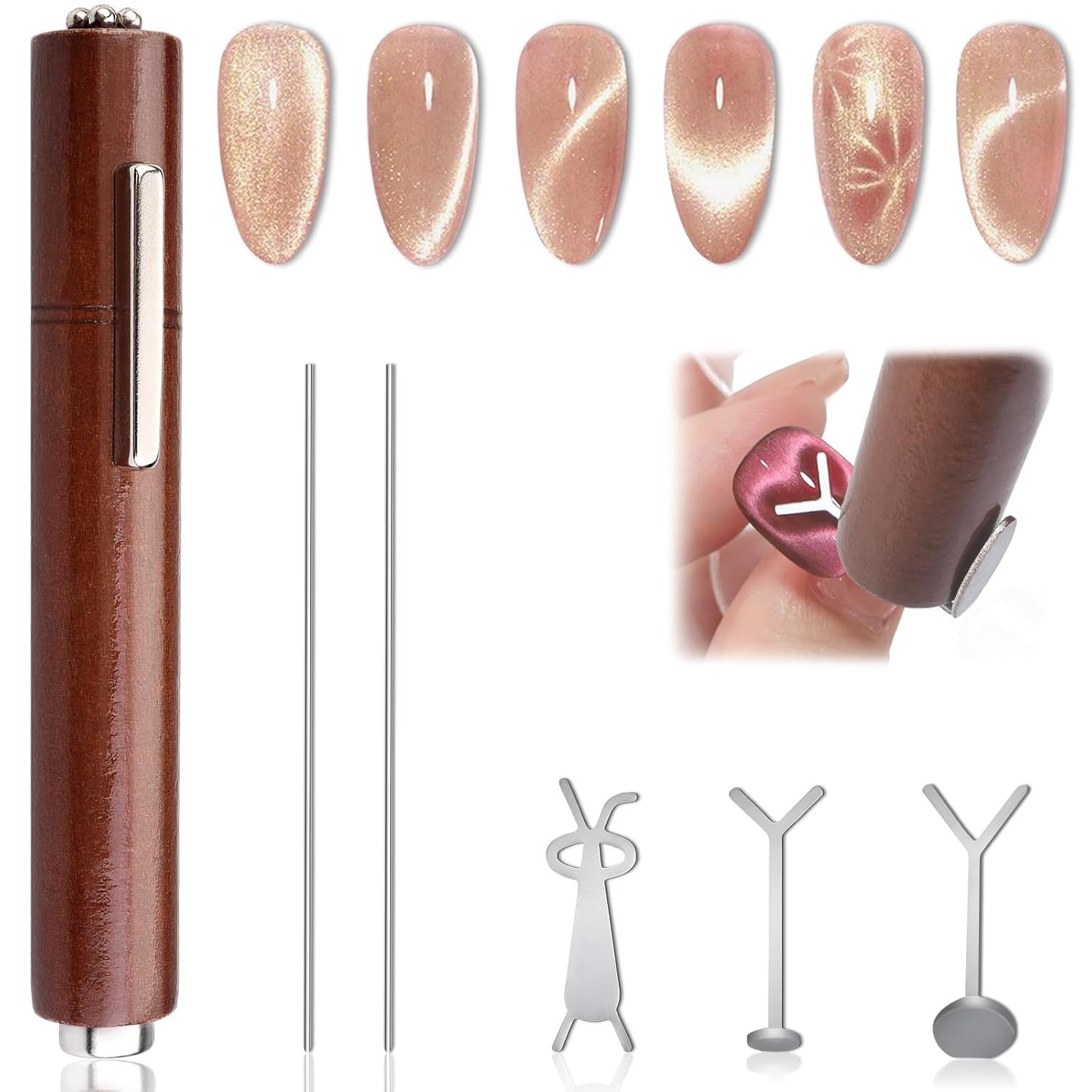 3 in 1 Cat Eye Nail Magnet Set, Multifunctional Wooden Handle Nail Magnet, Heart