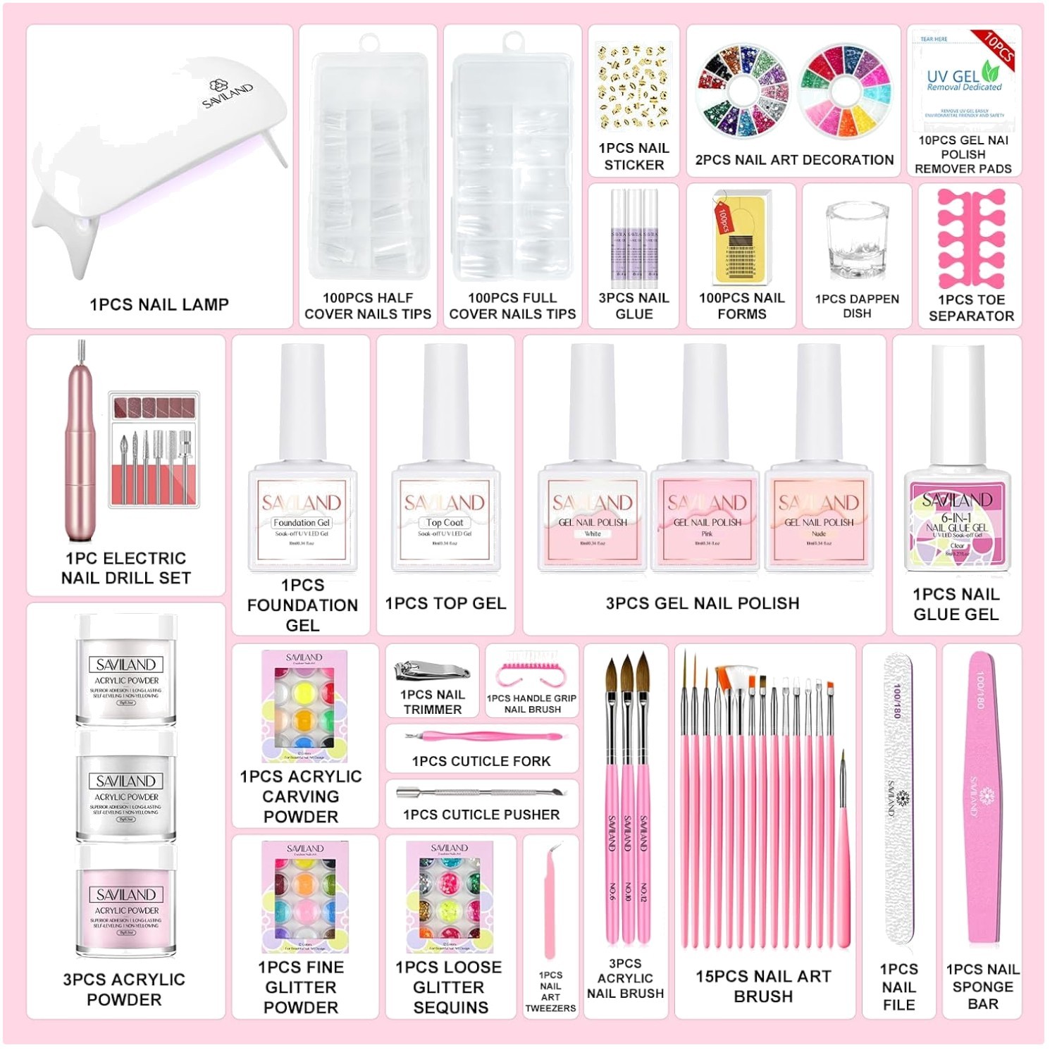 Full Acrylic Nail Kit with Nail Art Accessories
