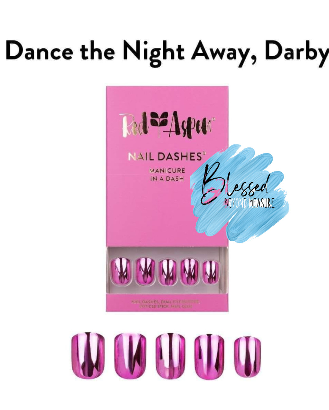 Red Aspen Press 0n Nails~Dance the Night Away, Darby~Pink Chrome~Short Square~