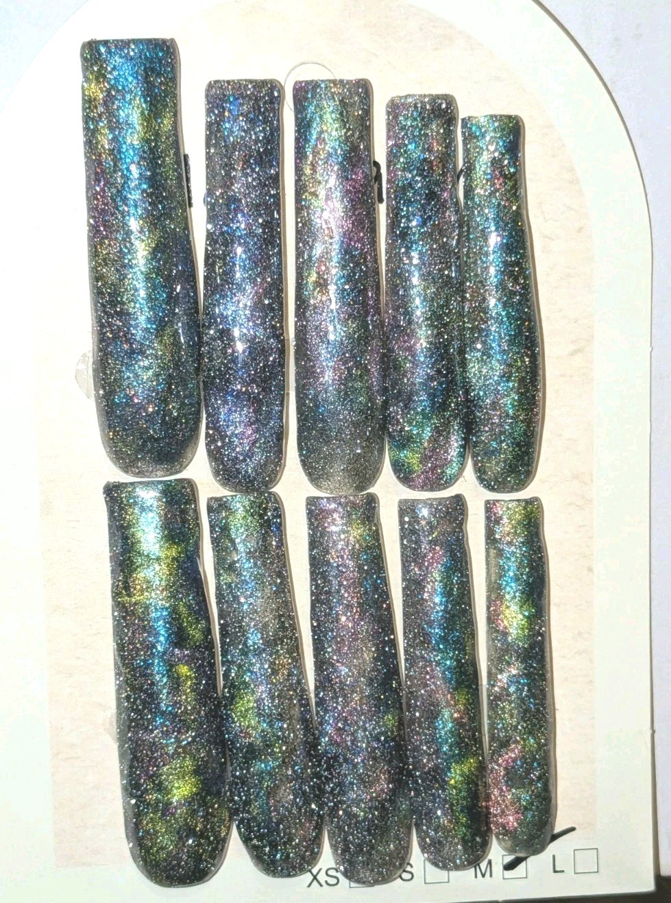 Women’s Handmade 10pc Cateye Shimmering Galaxy 3Xl Press On Nails Sz Medium