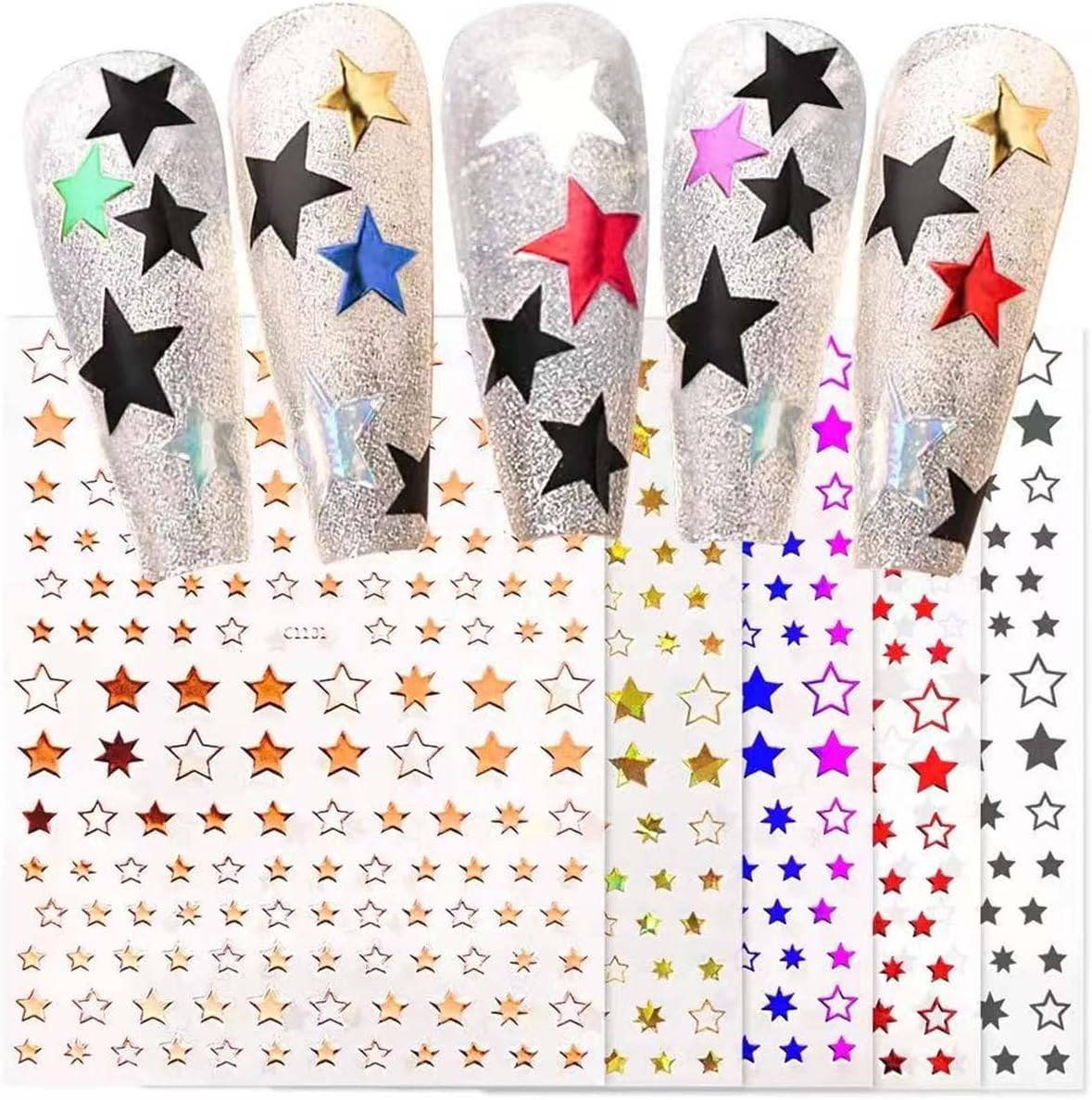 12 Sheets Star Nail Stickers,8 Colors Self-Adhesive 4Th of July Nails