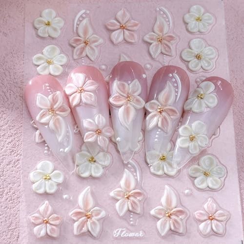 Flower Nail Art Stickers Decals 6PCS 5D Embossed Hibiscus Nail Stickers Self