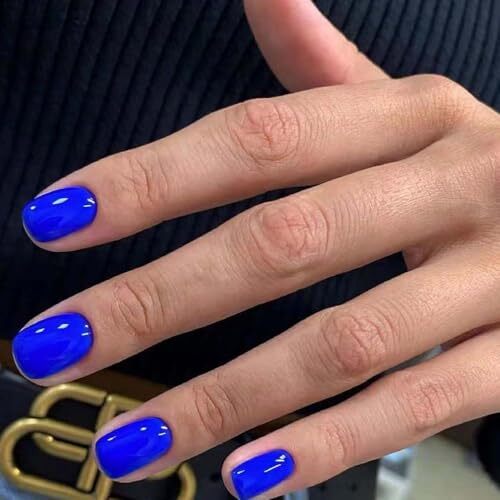 Blue Press on Nails Short Square Fake Nails Solid 1 Fl Oz (Pack of 24) style-12