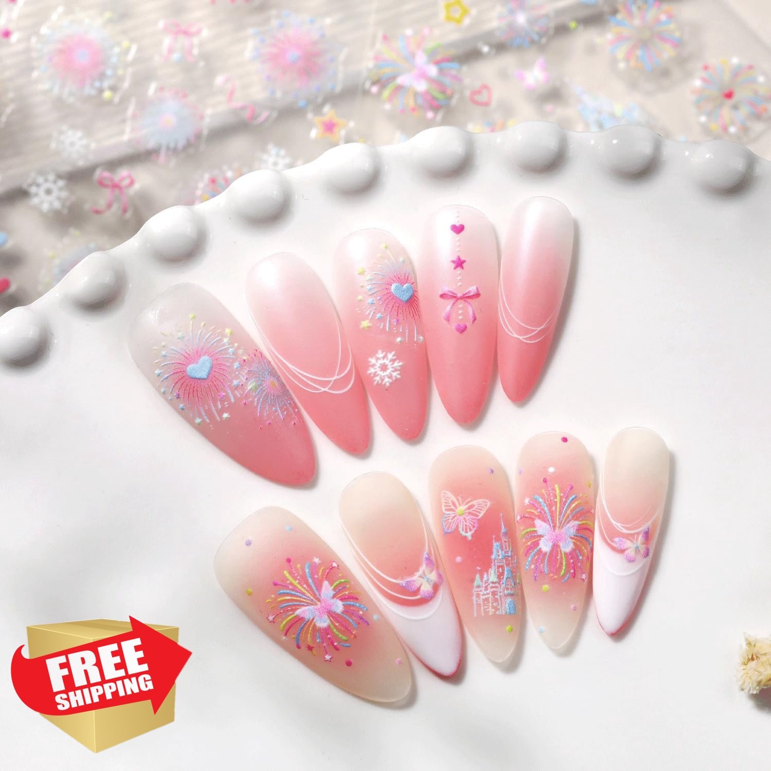 Spebozy Firework Castle Nail Stickers 5D Embossed Colorful