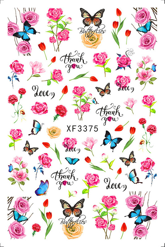 Flowers Leaf Nail Sticker Rose Daisy Bufferfly Love Heart Birds