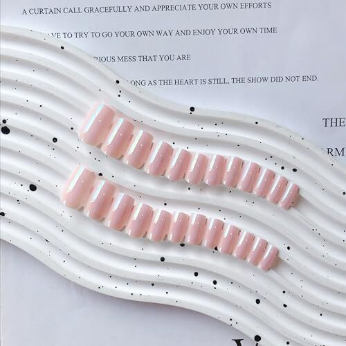 Chrome Square Press on Nails Short Medium, Metallic Fake Nails Coconut Pink