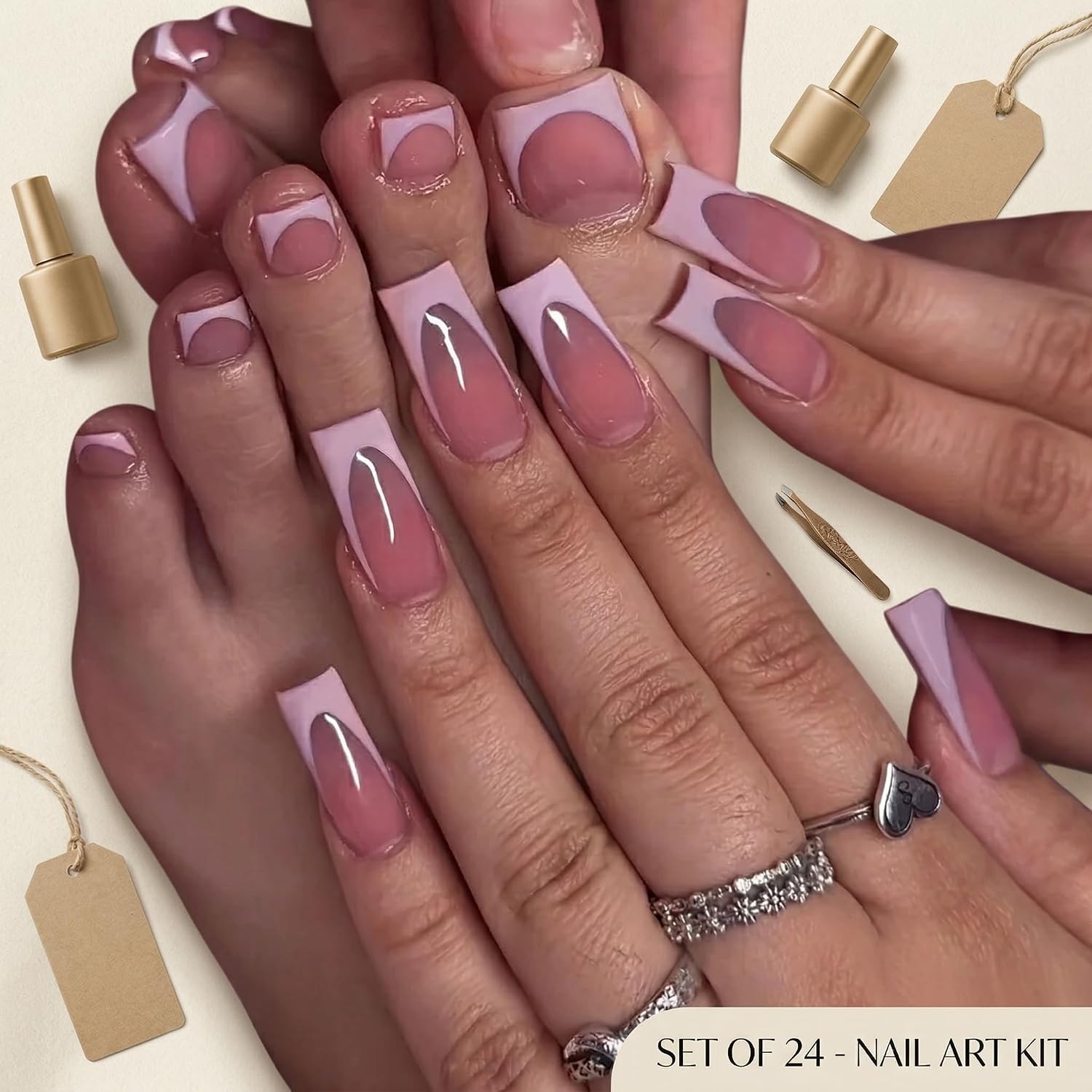 Glossy French Press On Nails For Fingers Toes Salon Long Lasting Manicure Set