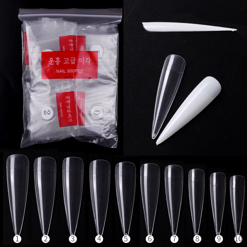 500 Pcs Long Stiletto Pointed False Nail Tips Half Nails Fake Tip Salon Manicure