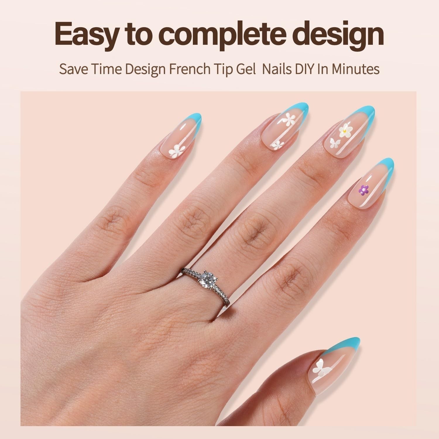 Gel Nail Kit – Pink Deep Short Squre French Tip Press on Nails Kit with Nail Gel