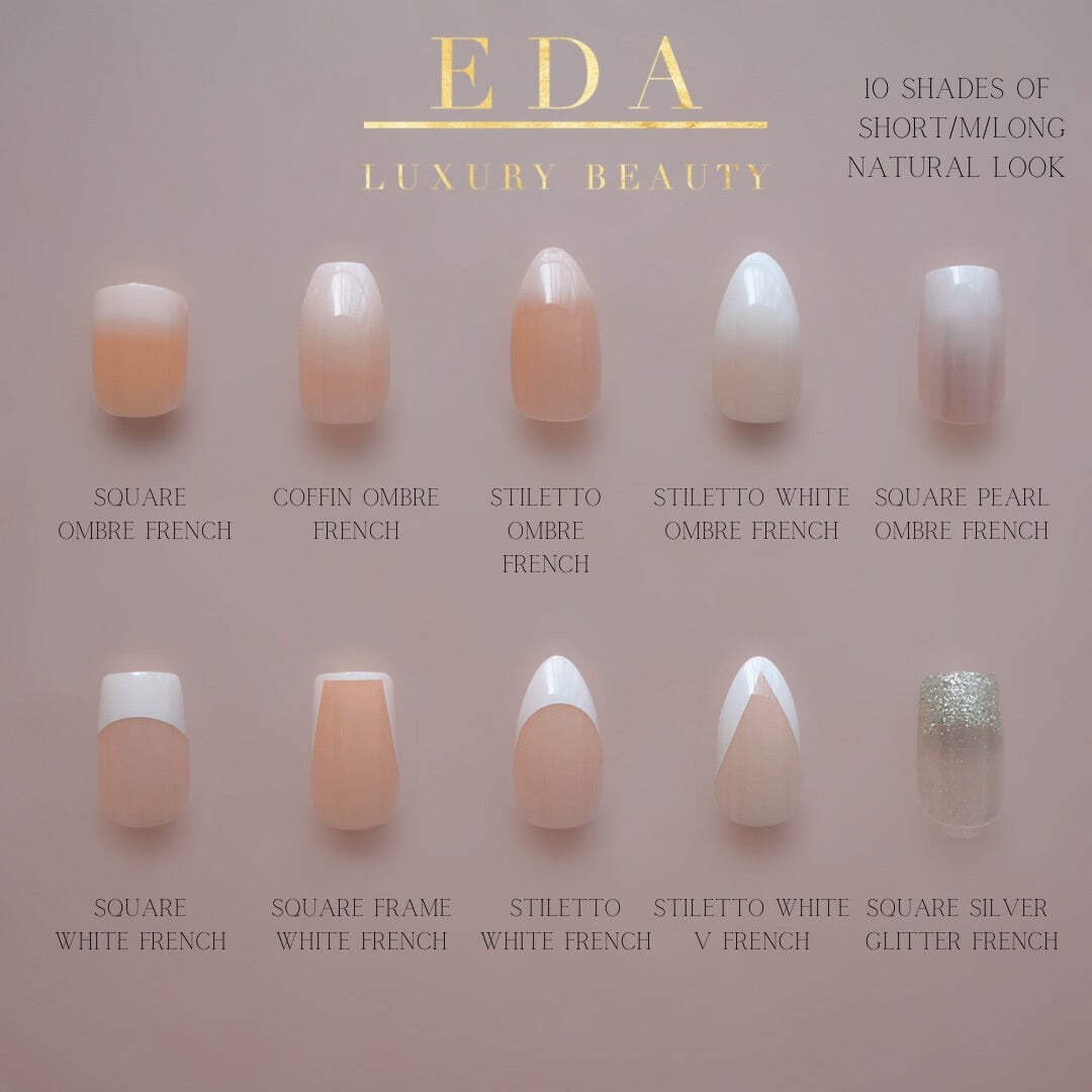 Natural Nude Pink Ombre White French Glossy Coffin Long Press On False Nails Set