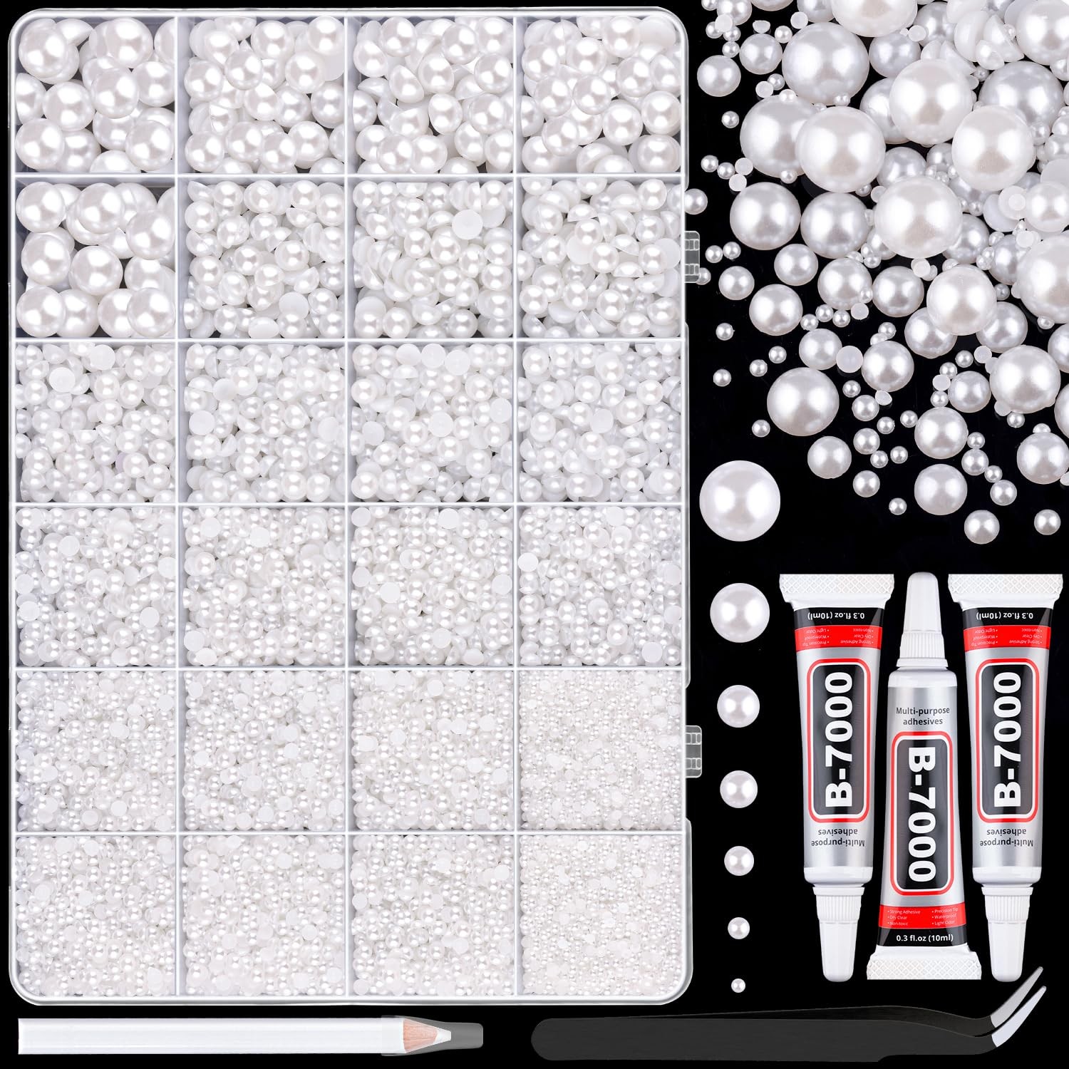 16500Pcs Flatback Pearls for Crafting (White), Assorted Size 2/3/4/5/6/8/10mm…
