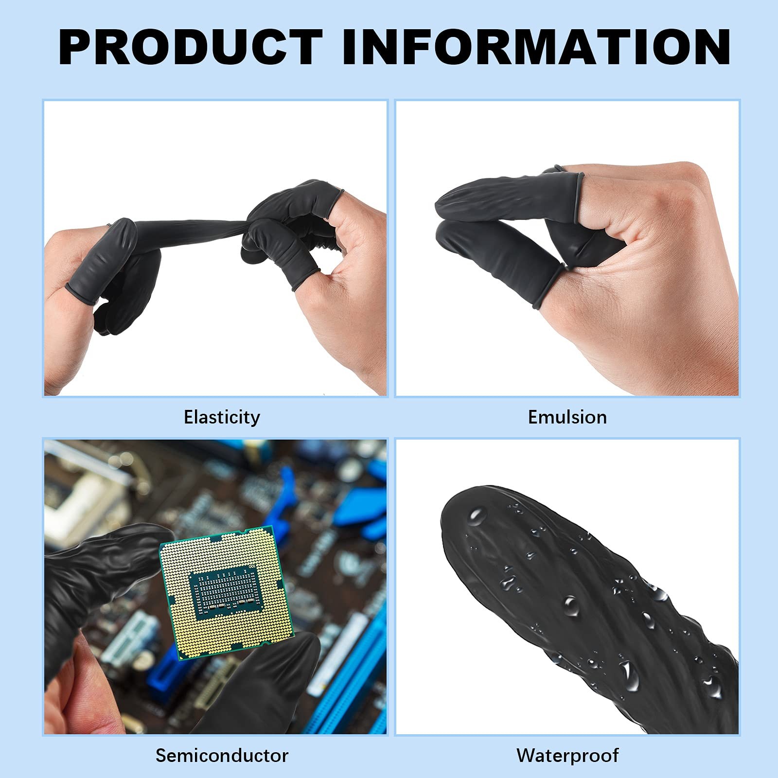 400 Pcs Disposable Latex Finger Cots Protective Fingertips Gloves Black Finge…