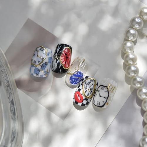 Vintage Nail Art Stickers 5D Embossed Nail Decals with Gold Timepiece Clock