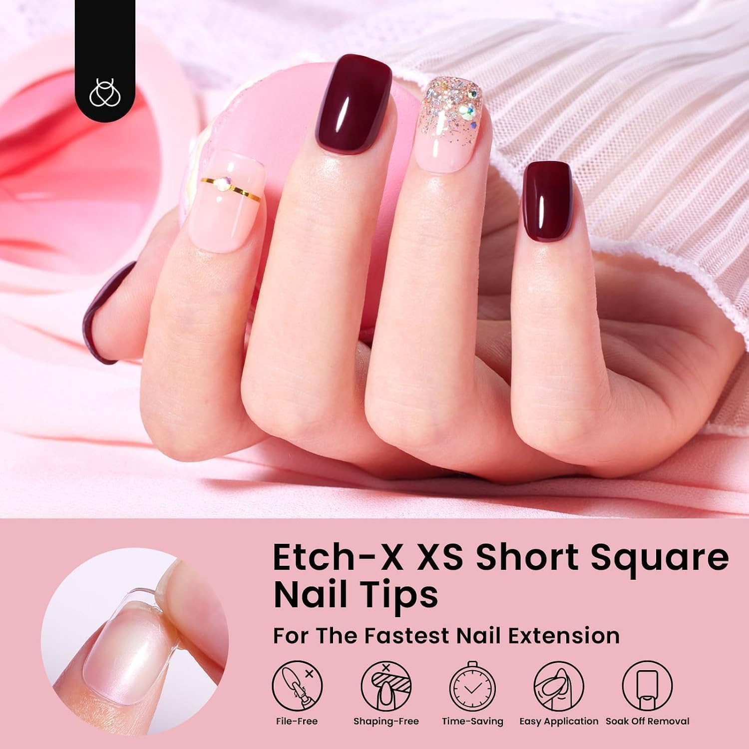 Beetles Gel Nail Tips 288 pcs Extra Short Square Tips 12 Sizes Half Matte | Full