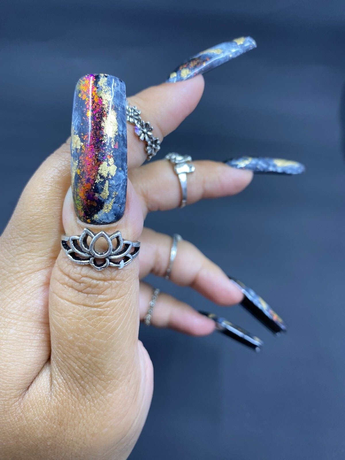 XXL Galaxy Square Press on Nail  sz Large Handmade 