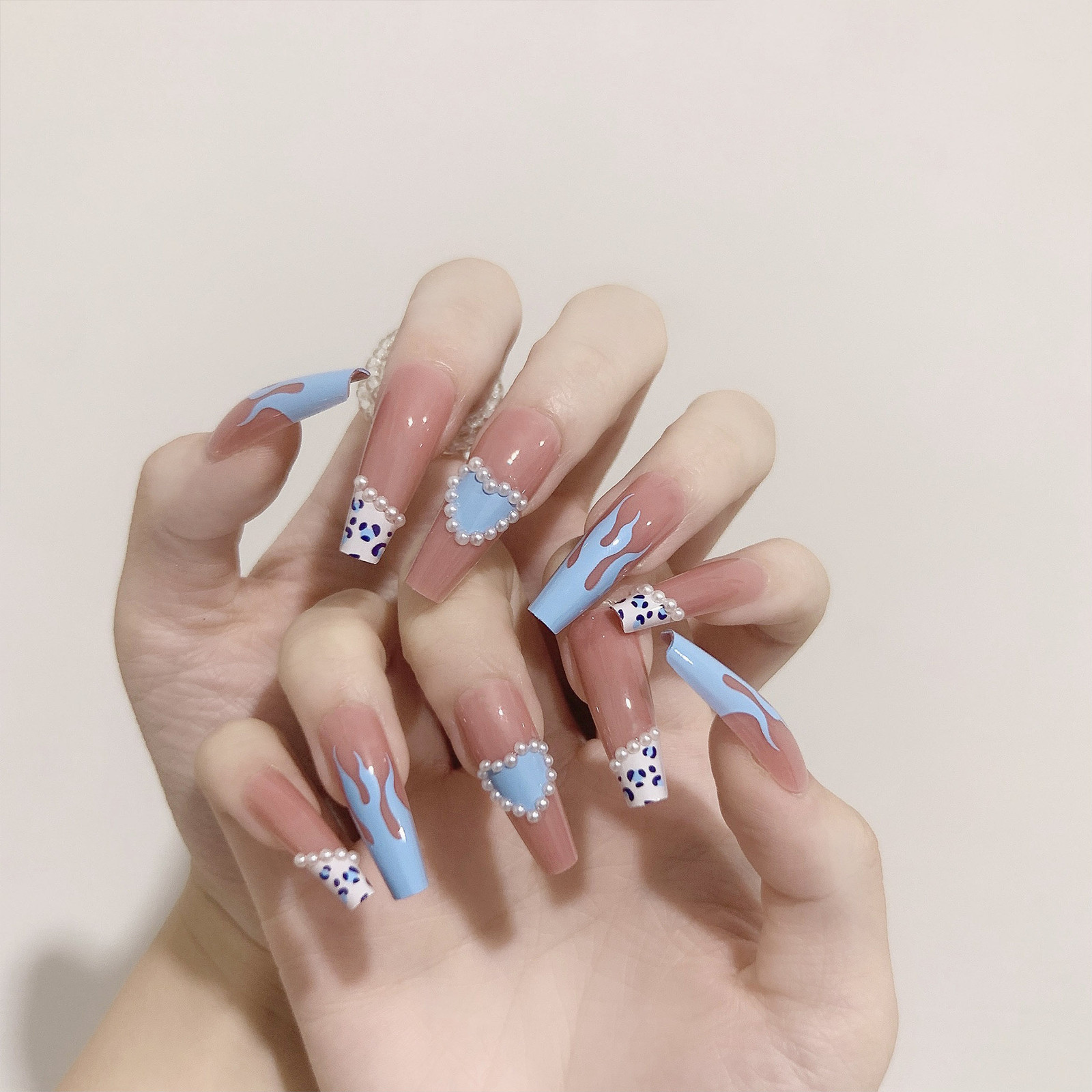 18pcs Wearable Fake Nail Colorful Designs Press On Long Cover Coffin False Nails