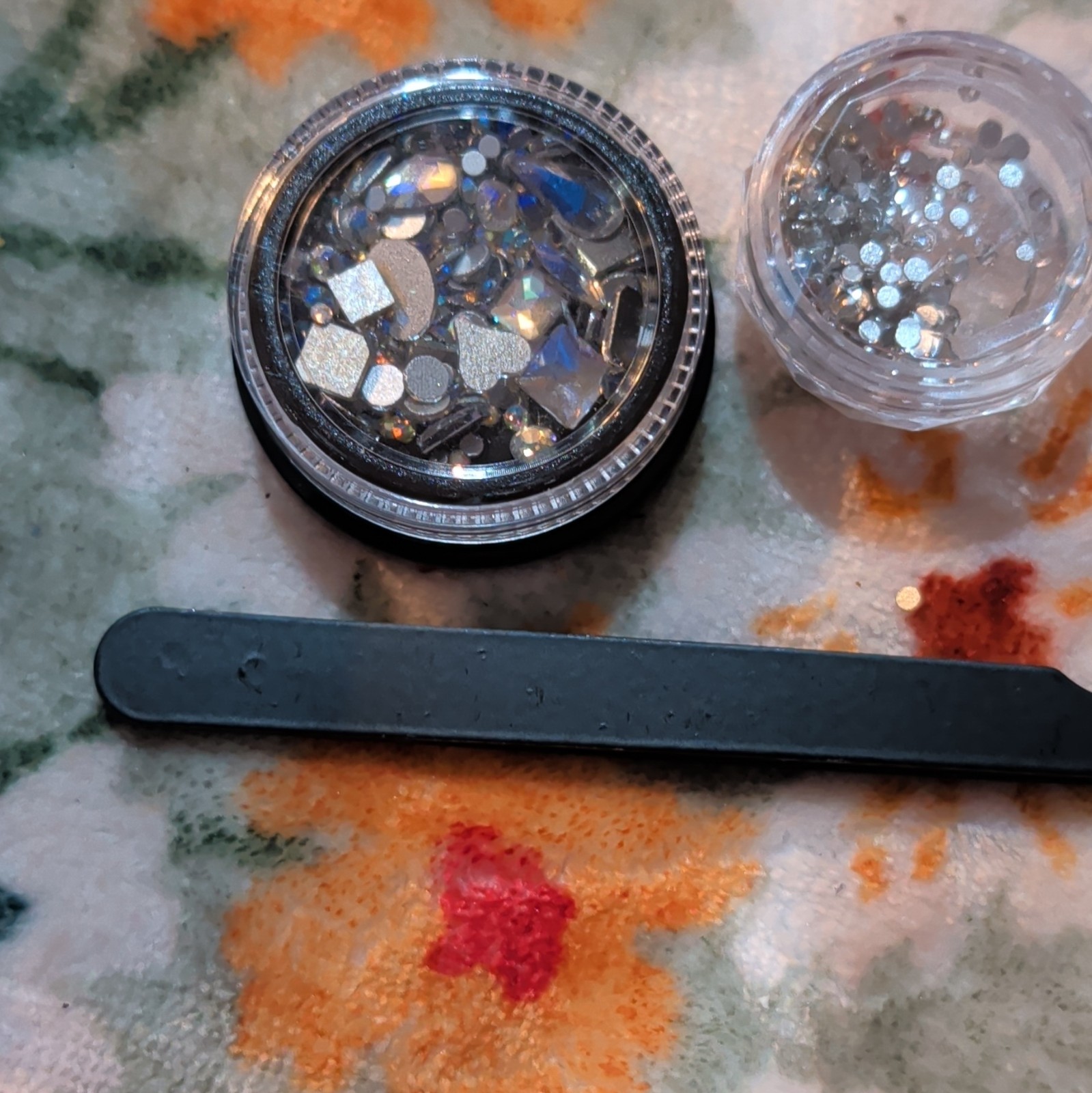 Lot of 3 Nail Glitter Nail Art Sequin Mix Jars w/ Metal Picker Tool