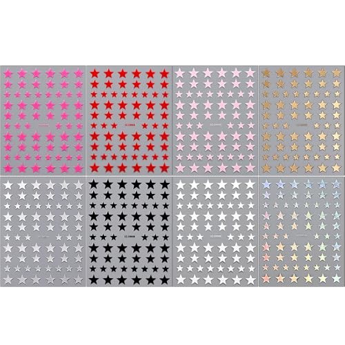 3D Pink Red Black White Silver Gold Star Nail Stickers Colorful Five Pointed