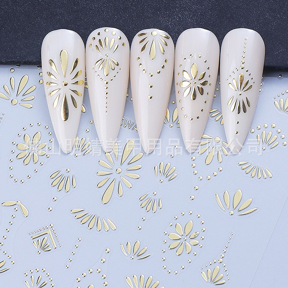 3 Sheets Bohemian Style Nail Stickers Gold Silver Blue Flower Petals Line NH28