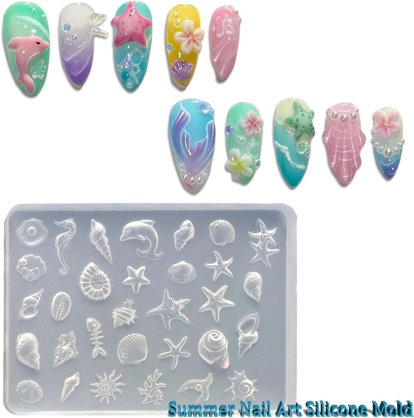 Nail Molds Silicone 3D Marine Animals Summer Manicure DIY Art Supplies